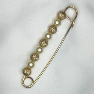 Vintage Gold tone and faux Pearl Safety Pin Brooch